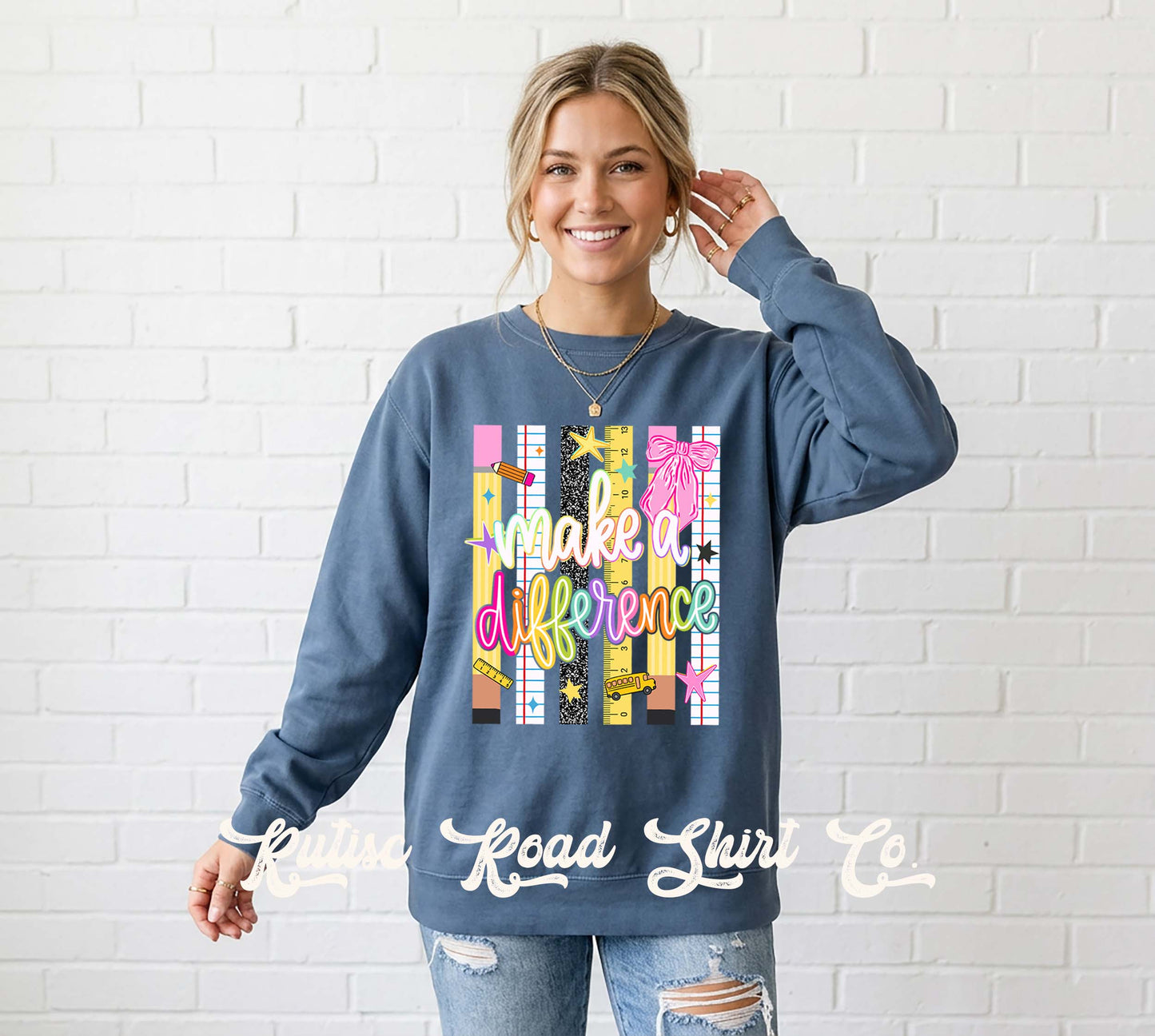 Make A Difference Teacher Sweatshirt, Garment Dyed Crewneck Sweatshirt