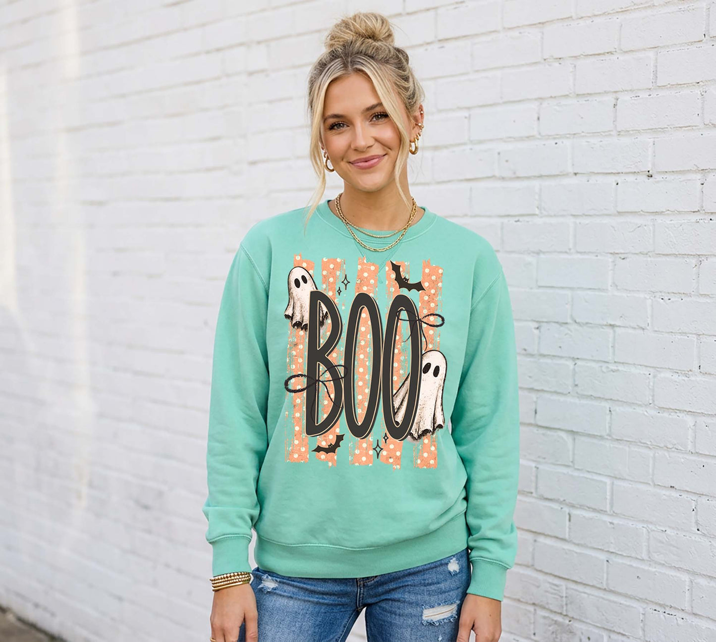 Boo Ghost Halloween Sweatshirt, Vintage Inspired Halloween Sweatshirt, Garment Dyed Crewneck Sweatshirt