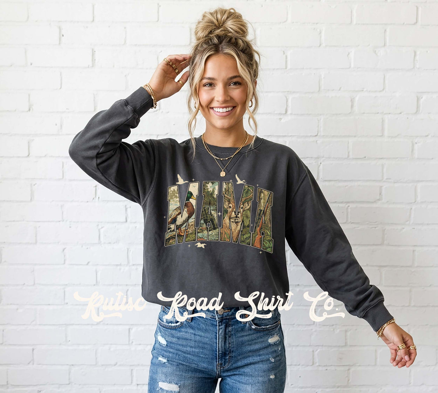 Mama Camo Hunting Sweatshirt, Garment Dyed Crewneck Sweatshirt