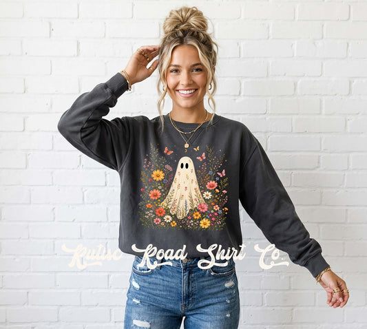 Ghost Floral Sweatshirt, Garment Dyed Crewneck Sweatshirt