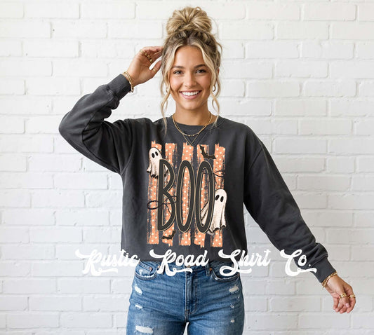 Boo Ghost Halloween Sweatshirt, Vintage Inspired Halloween Sweatshirt, Garment Dyed Crewneck Sweatshirt