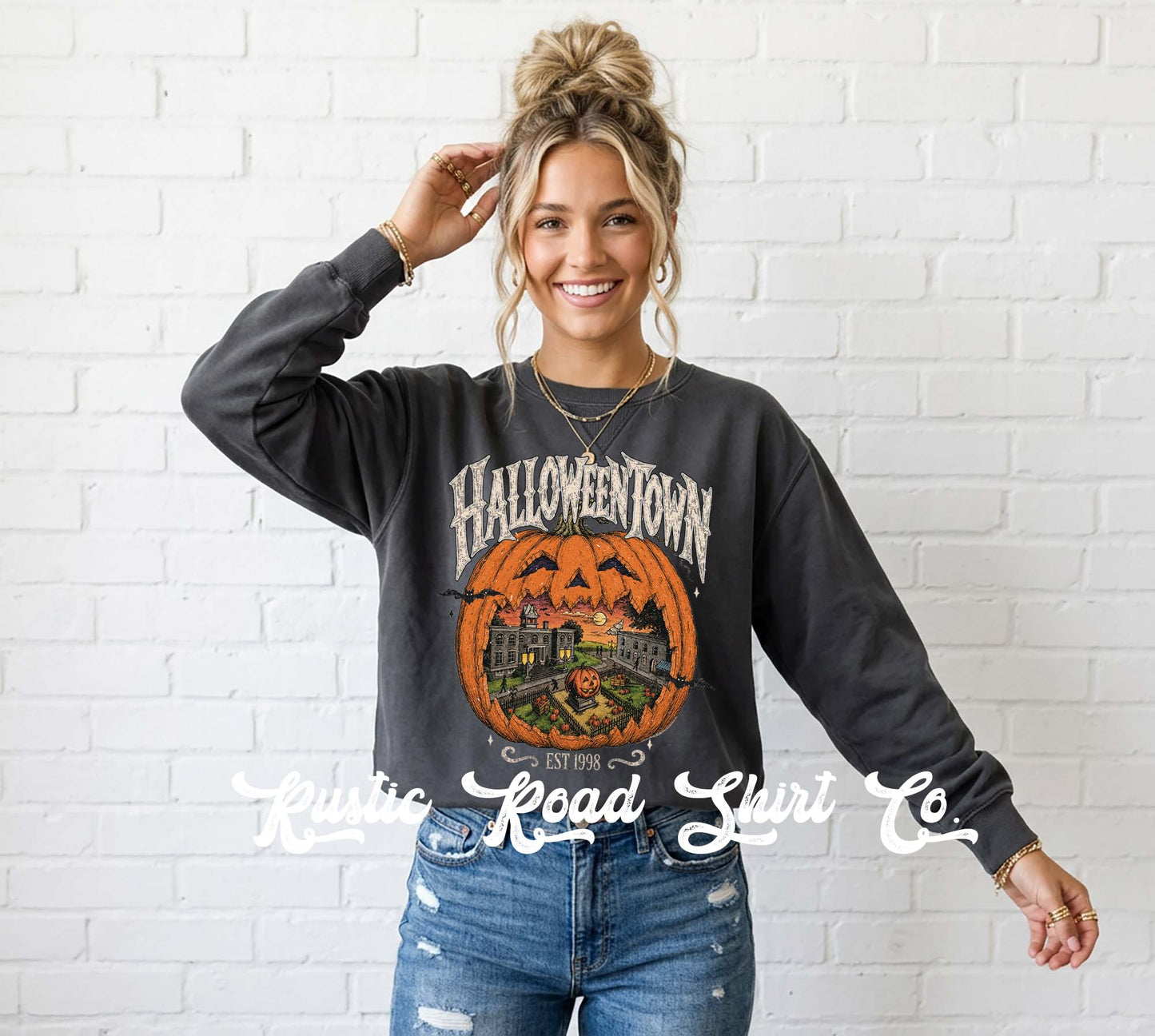 Halloweentown Sweatshirt, Vintage Inspired Halloween Sweatshirt, Garment Dyed Crewneck Sweatshirt