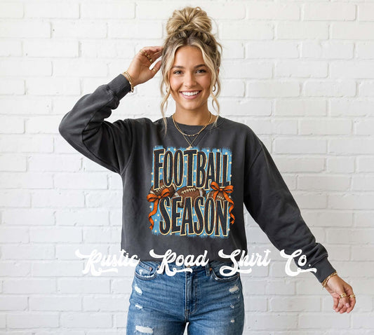 Football Season Sweatshirt, Coquette Football Sweatshirt, Garment Dyed Crewneck Sweatshirt