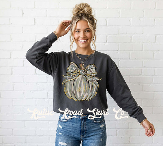 Camo Pumpkin Sweatshirt, Garment Dyed Crewneck Sweatshirt
