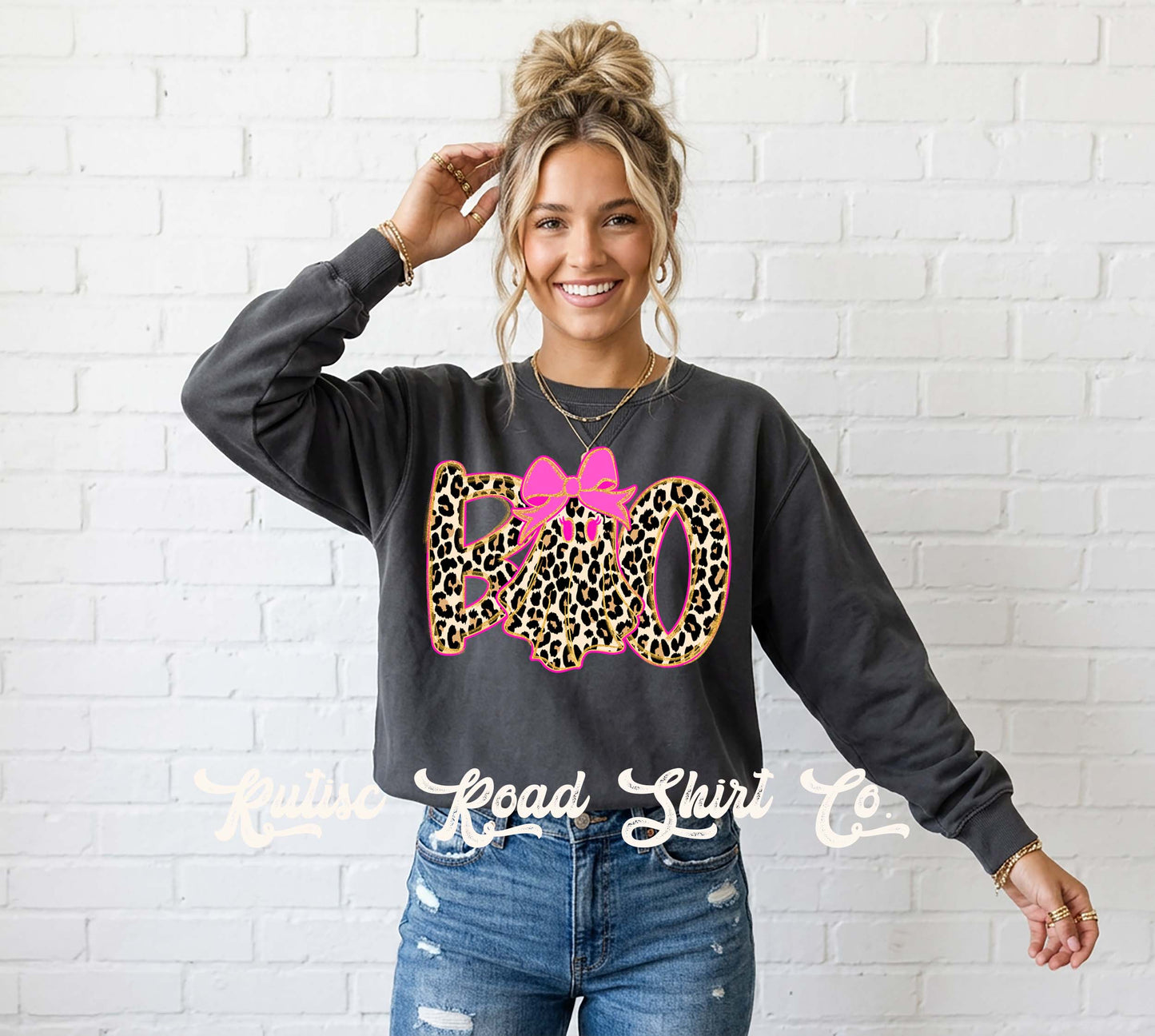 Boo Halloween Ghost Sweatshirt, Garment Dyed Crewneck Sweatshirt