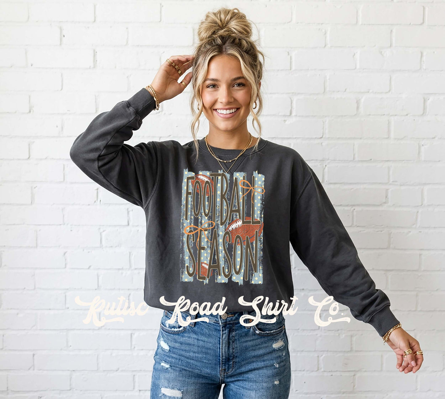 Football Season Sweatshirt, Coquette Football Sweatshirt, Garment Dyed Crewneck Sweatshirt