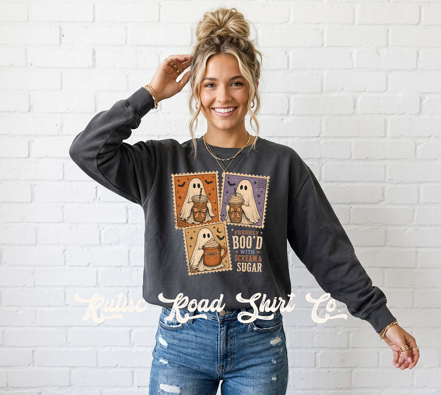 Postage Stamp Coffee Ghost Sweatshirt, Garment Dyed Crewneck Sweatshirt