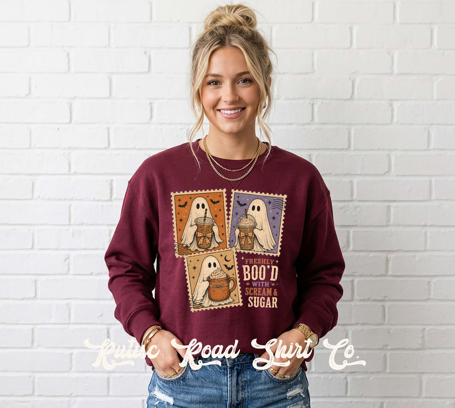 Postage Stamp Coffee Ghost Sweatshirt, Garment Dyed Crewneck Sweatshirt