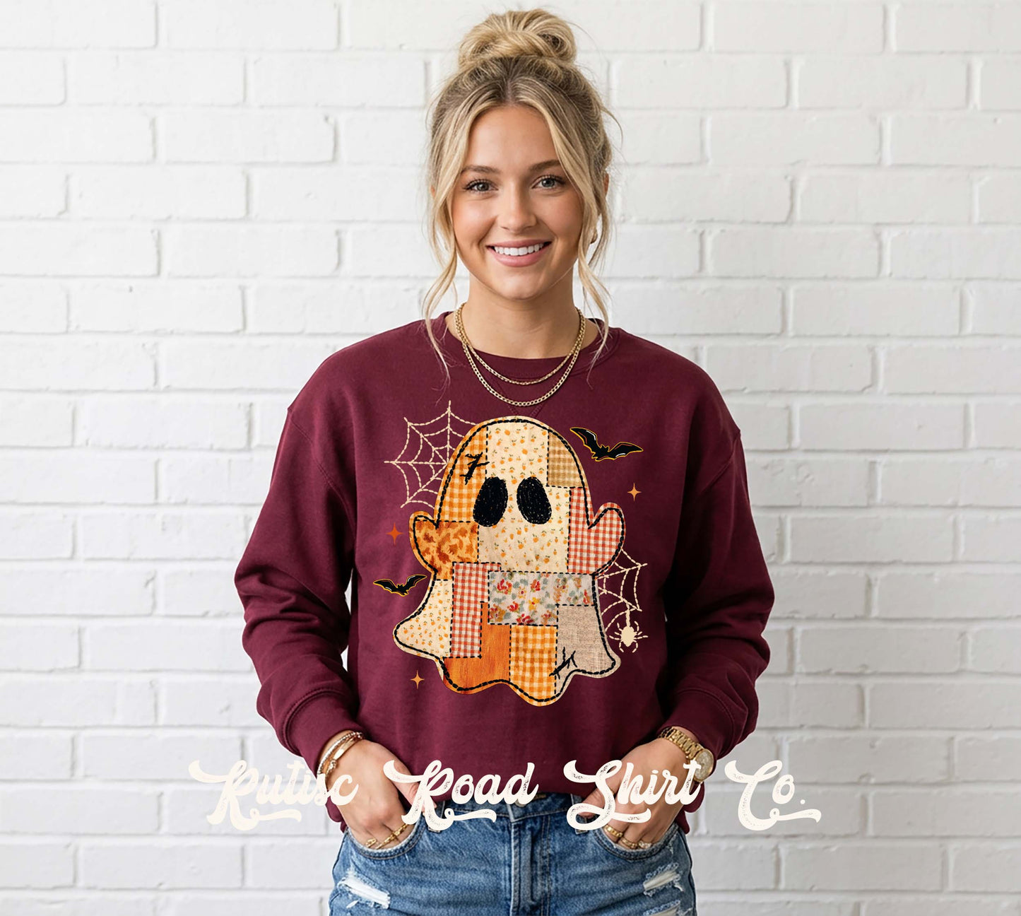 Patchwork Ghost Sweatshirt, Garment Dyed Crewneck Sweatshirt