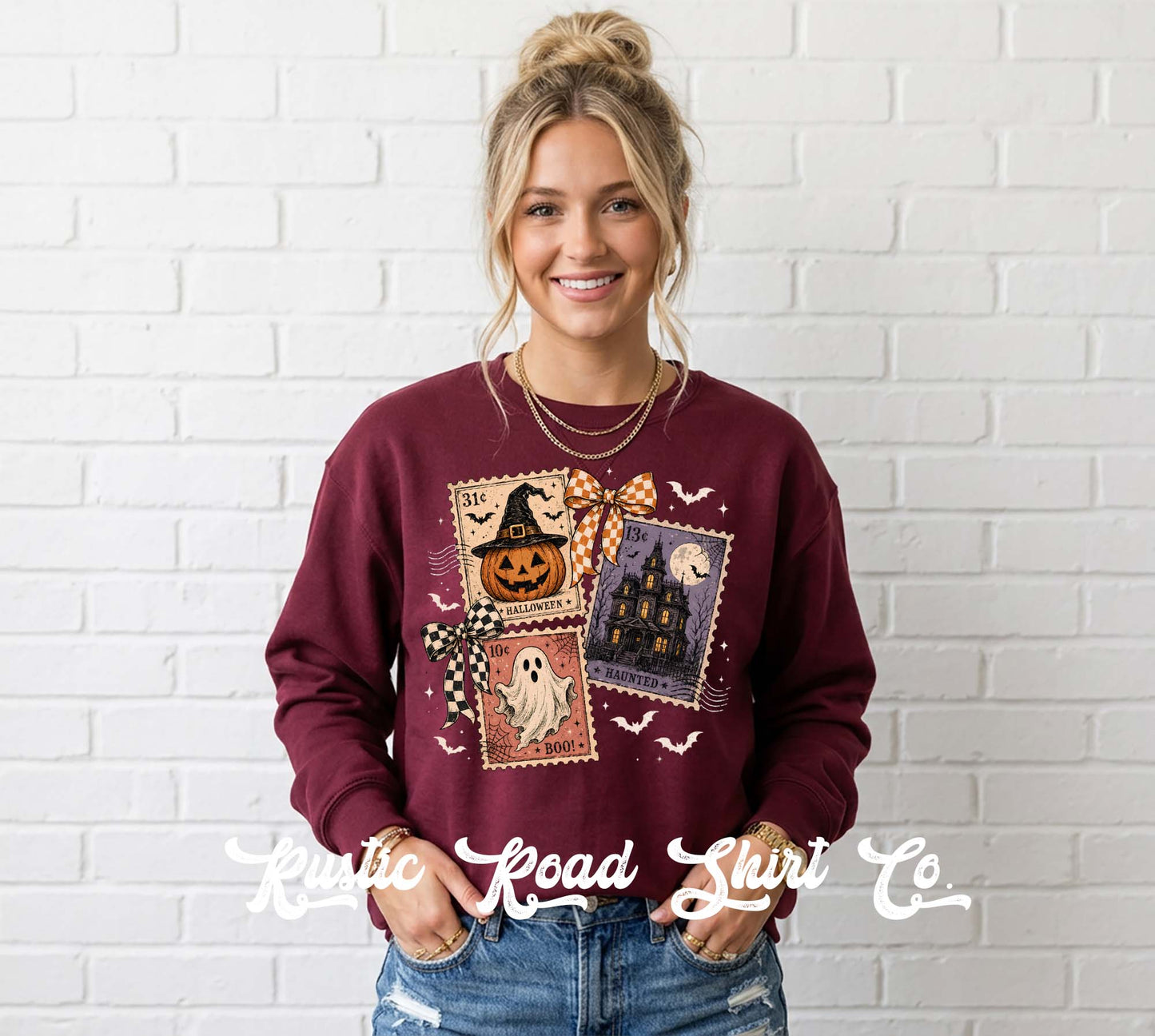 Postage Stamp Halloween Sweatshirt, Vintage Inspired Halloween Sweatshirt, Garment Dyed Crewneck Sweatshirt (Copy)