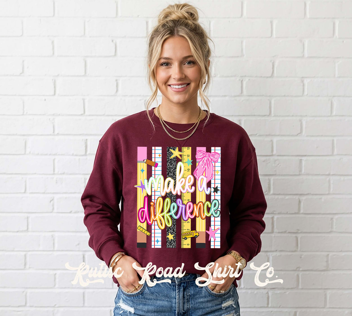 Make A Difference Teacher Sweatshirt, Garment Dyed Crewneck Sweatshirt