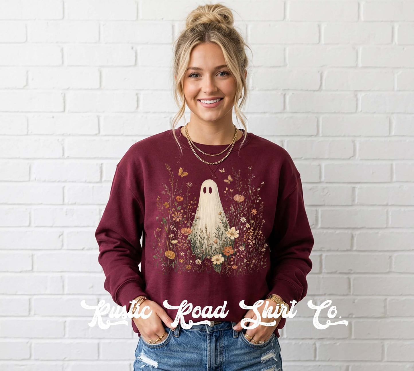 Floral Ghost Sweatshirt, Vintage Inspired Halloween Sweatshirt, Garment Dyed Crewneck Sweatshirt (Copy)