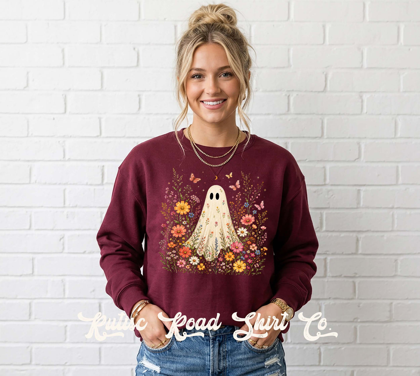 Ghost Floral Sweatshirt, Garment Dyed Crewneck Sweatshirt