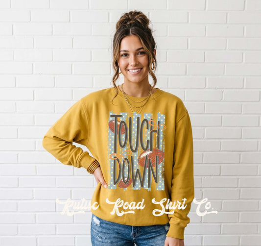 Football Touchdown Sweatshirt, Coquette Football Sweatshirt, Garment Dyed Crewneck Sweatshirt