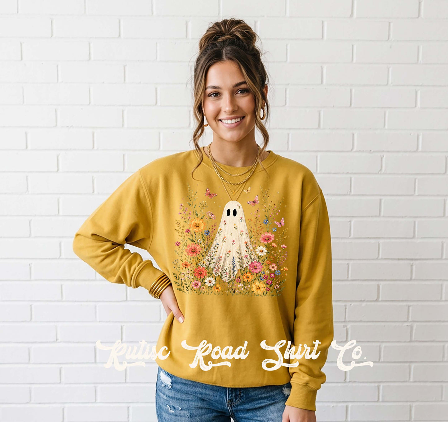 Ghost Floral Sweatshirt, Garment Dyed Crewneck Sweatshirt