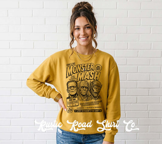 Monster Halloween Sweatshirt, Vintage Inspired Halloween Sweatshirt, Garment Dyed Crewneck Sweatshirt