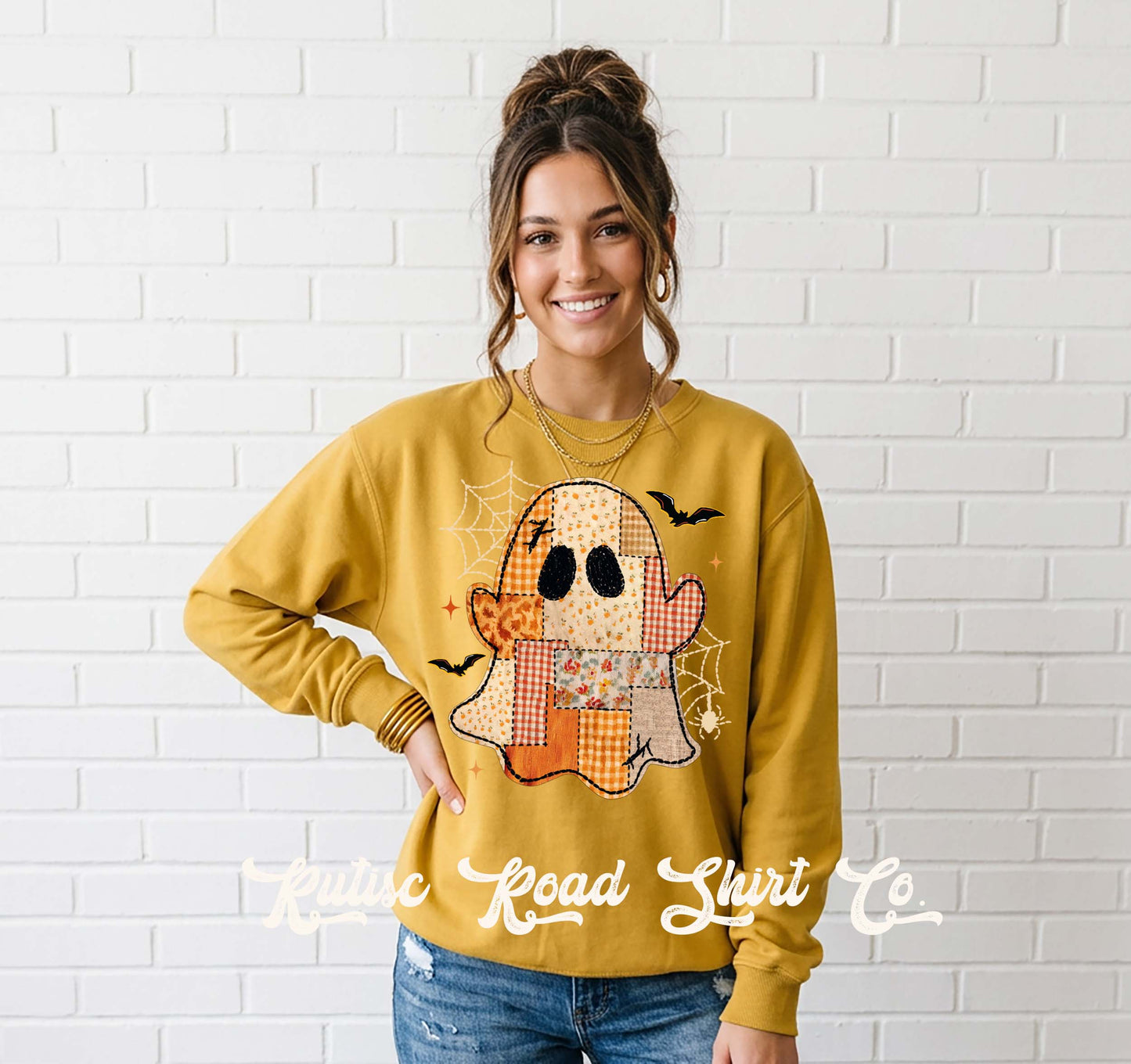 Patchwork Ghost Sweatshirt, Garment Dyed Crewneck Sweatshirt