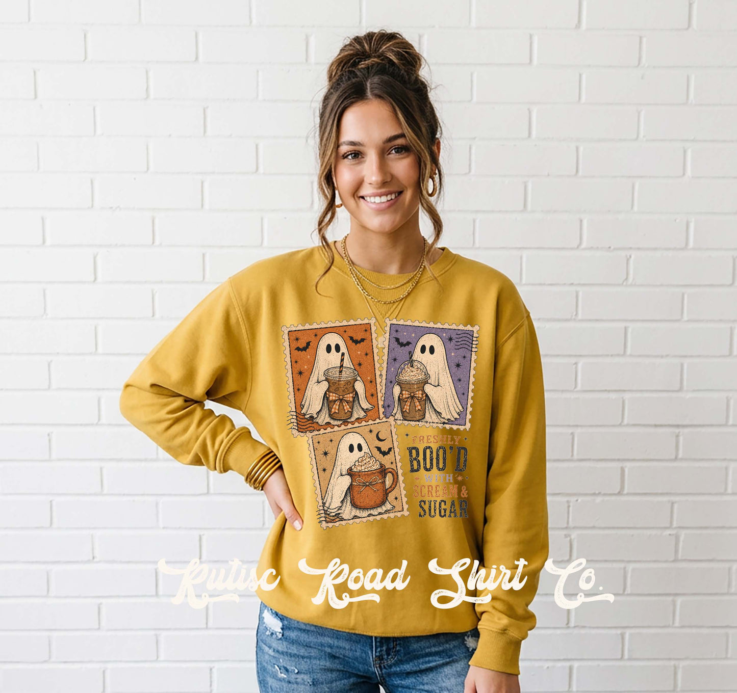 Postage Stamp Coffee Ghost Sweatshirt, Garment Dyed Crewneck Sweatshirt