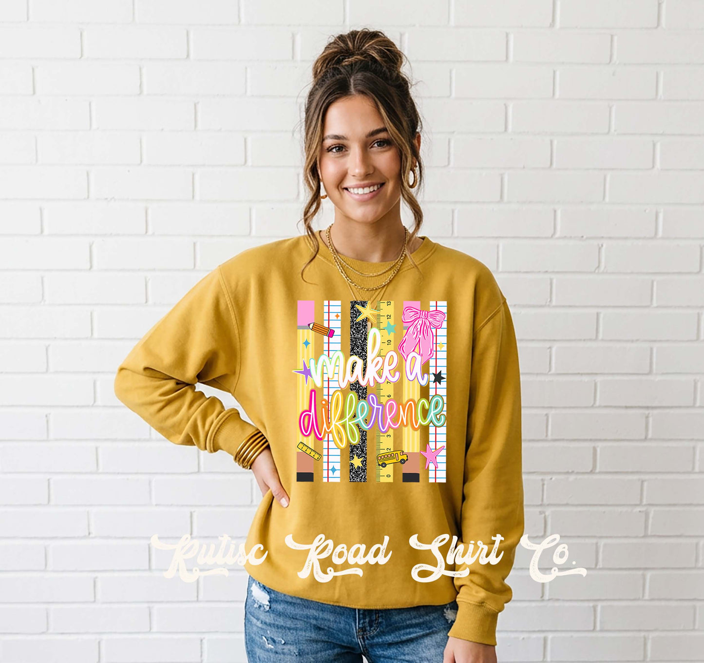 Make A Difference Teacher Sweatshirt, Garment Dyed Crewneck Sweatshirt