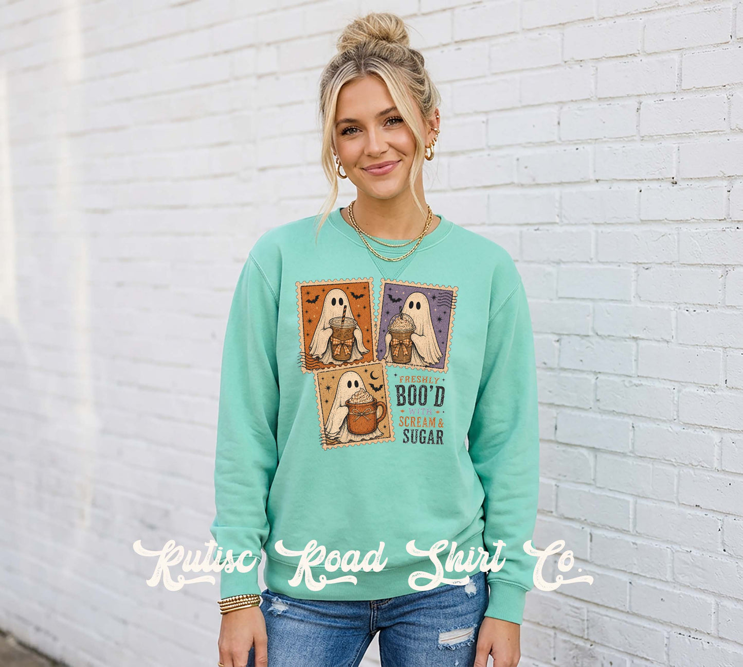 Postage Stamp Coffee Ghost Sweatshirt, Garment Dyed Crewneck Sweatshirt