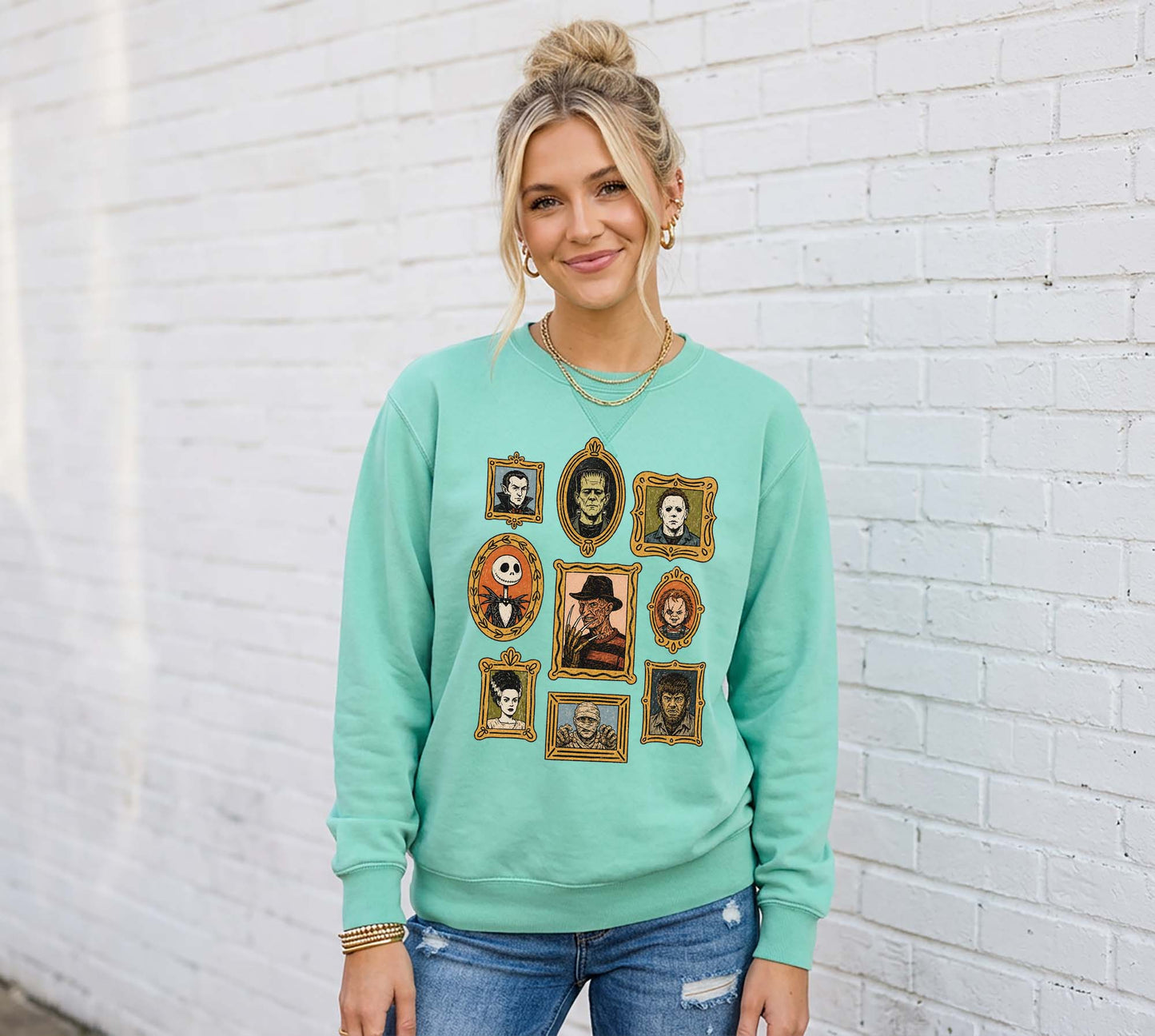 Halloween Monster Sweatshirt, Vintage Inspired Halloween Sweatshirt, Garment Dyed Crewneck Sweatshirt