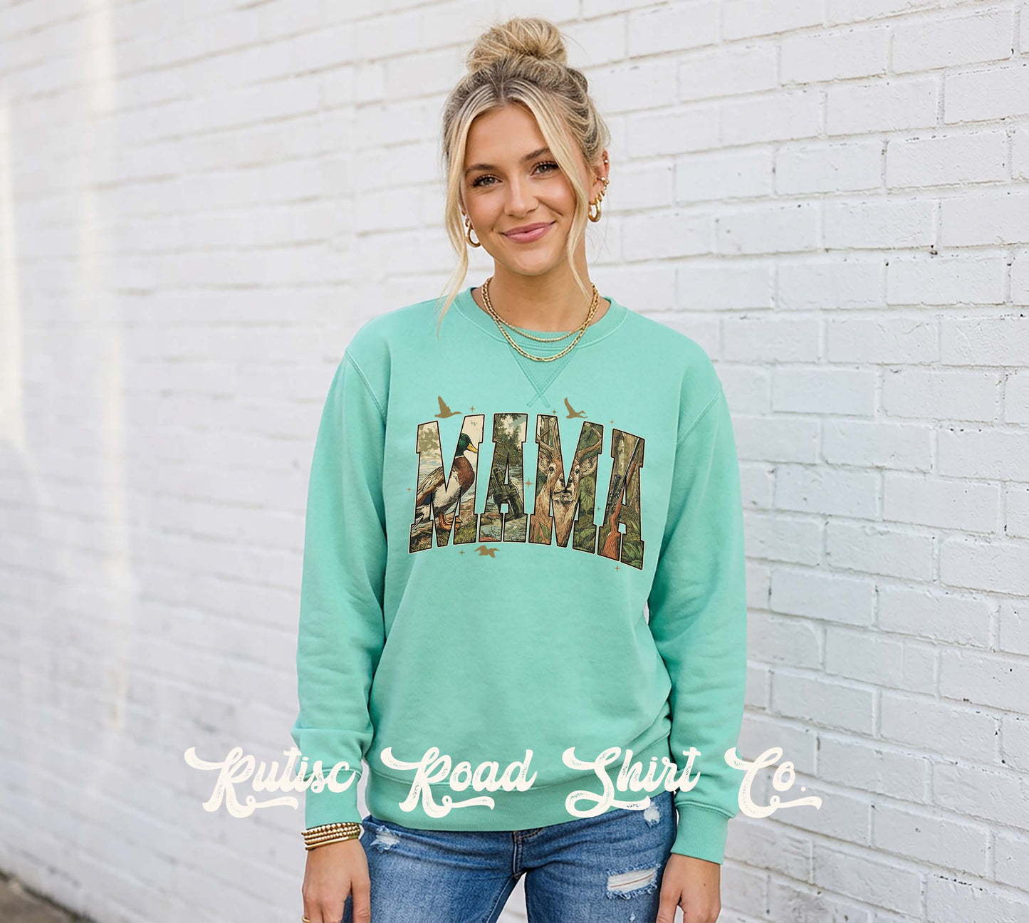 Mama Camo Hunting Sweatshirt, Garment Dyed Crewneck Sweatshirt