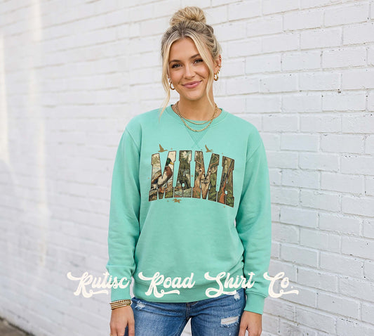 Mama Camo Hunting Sweatshirt, Garment Dyed Crewneck Sweatshirt