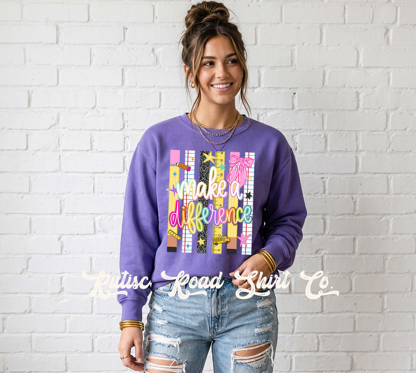 Make A Difference Teacher Sweatshirt, Garment Dyed Crewneck Sweatshirt