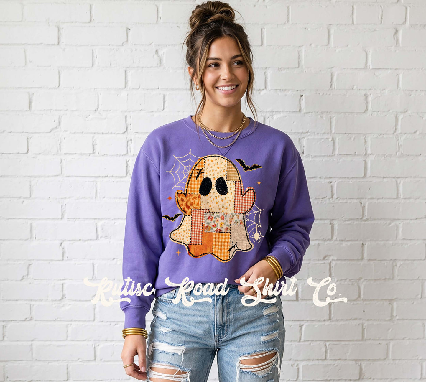 Patchwork Ghost Sweatshirt, Garment Dyed Crewneck Sweatshirt
