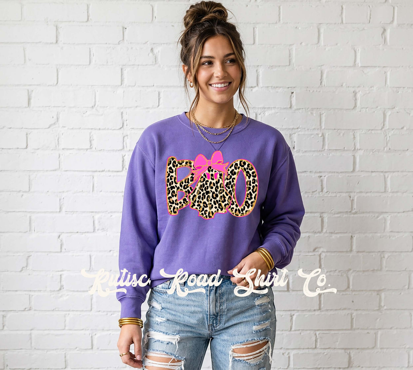 Boo Halloween Ghost Sweatshirt, Garment Dyed Crewneck Sweatshirt