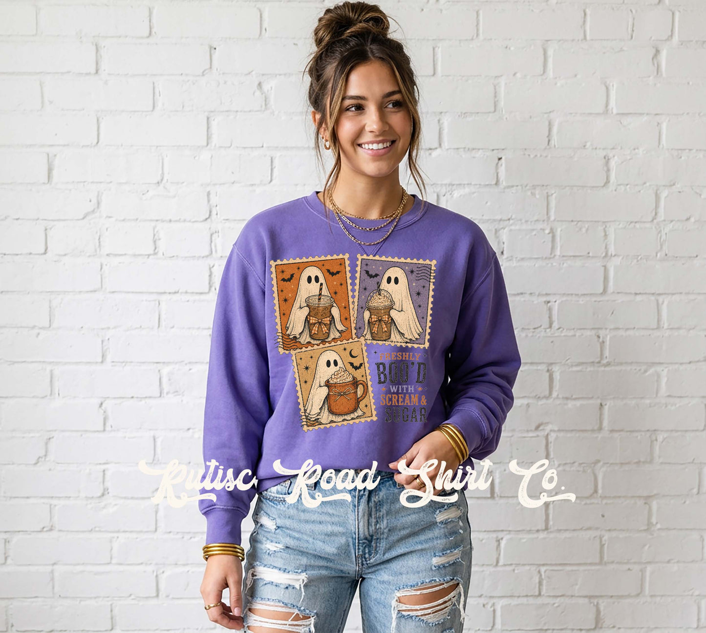 Postage Stamp Coffee Ghost Sweatshirt, Garment Dyed Crewneck Sweatshirt