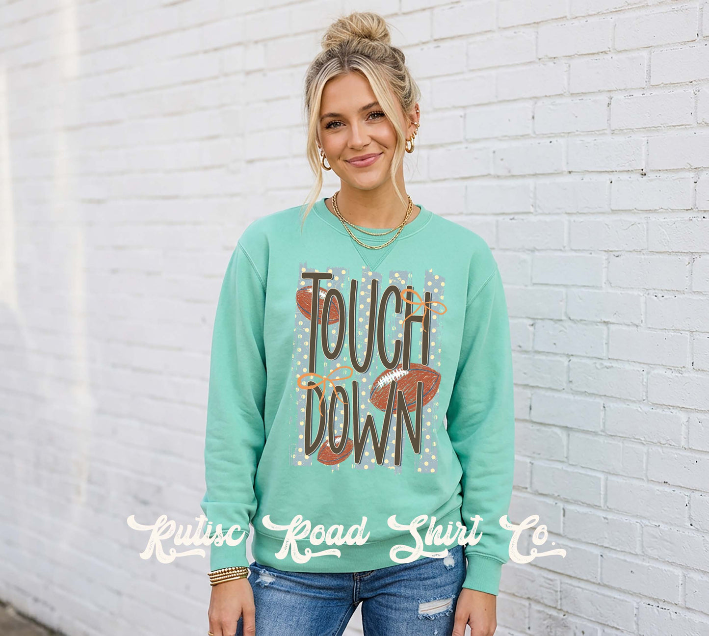 Football Touchdown Sweatshirt, Coquette Football Sweatshirt, Garment Dyed Crewneck Sweatshirt