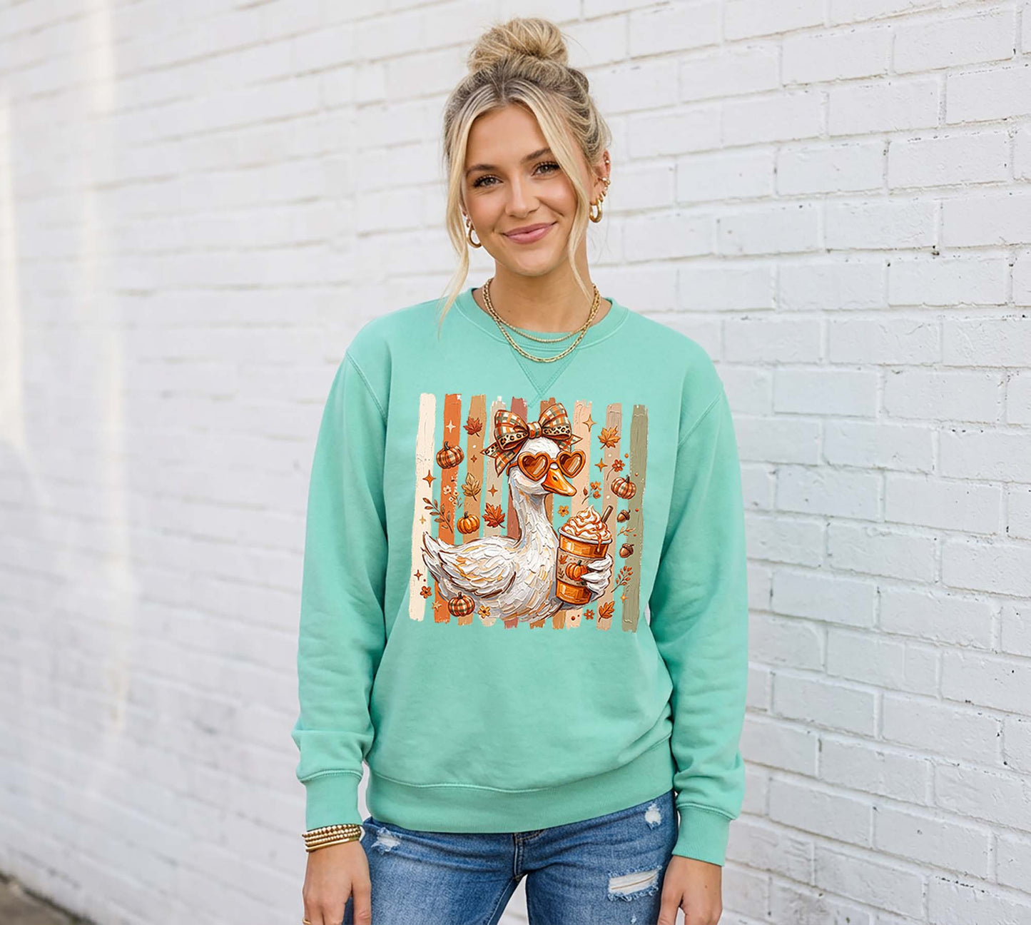 Fall Goose Sweatshirt, Ladies Fall Graphic Sweatshirt, Garment Dyed Crewneck Sweatshirt (Copy) (Copy)