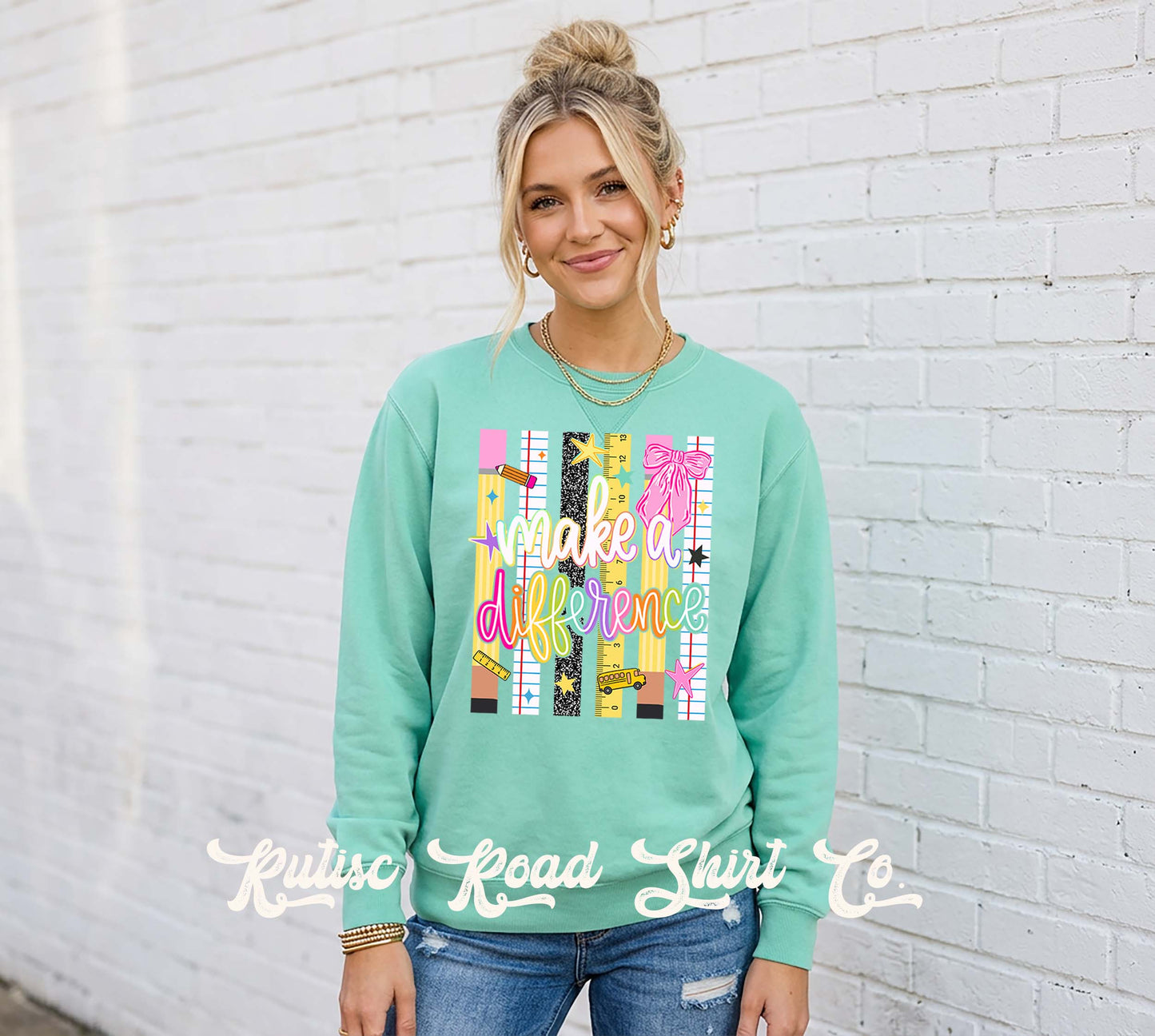 Make A Difference Teacher Sweatshirt, Garment Dyed Crewneck Sweatshirt