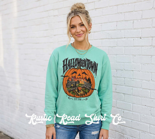 Halloweentown Sweatshirt, Vintage Inspired Halloween Sweatshirt, Garment Dyed Crewneck Sweatshirt