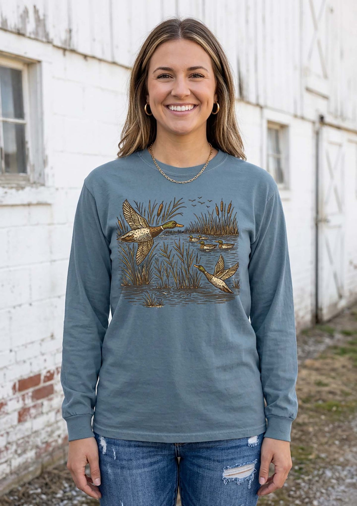 Vintage Inspired Duck Hunting Comfort Colors Long Sleeve Shirt