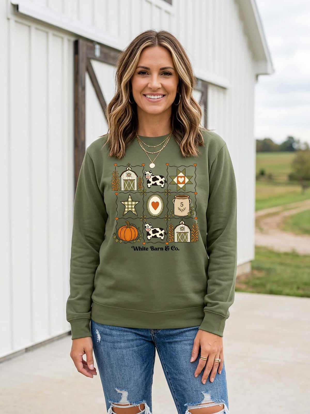 White Barn and Co. Quilt Crewneck Sweatshirt
