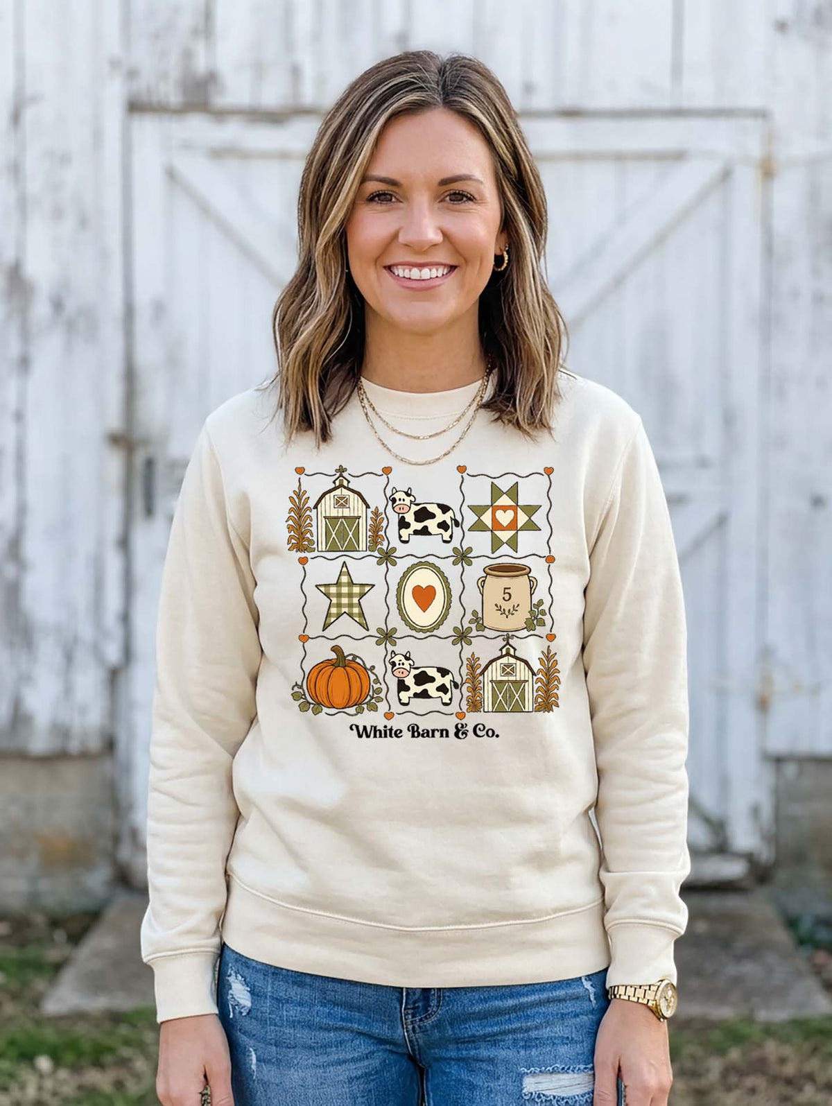 White Barn and Co. Quilt Crewneck Sweatshirt