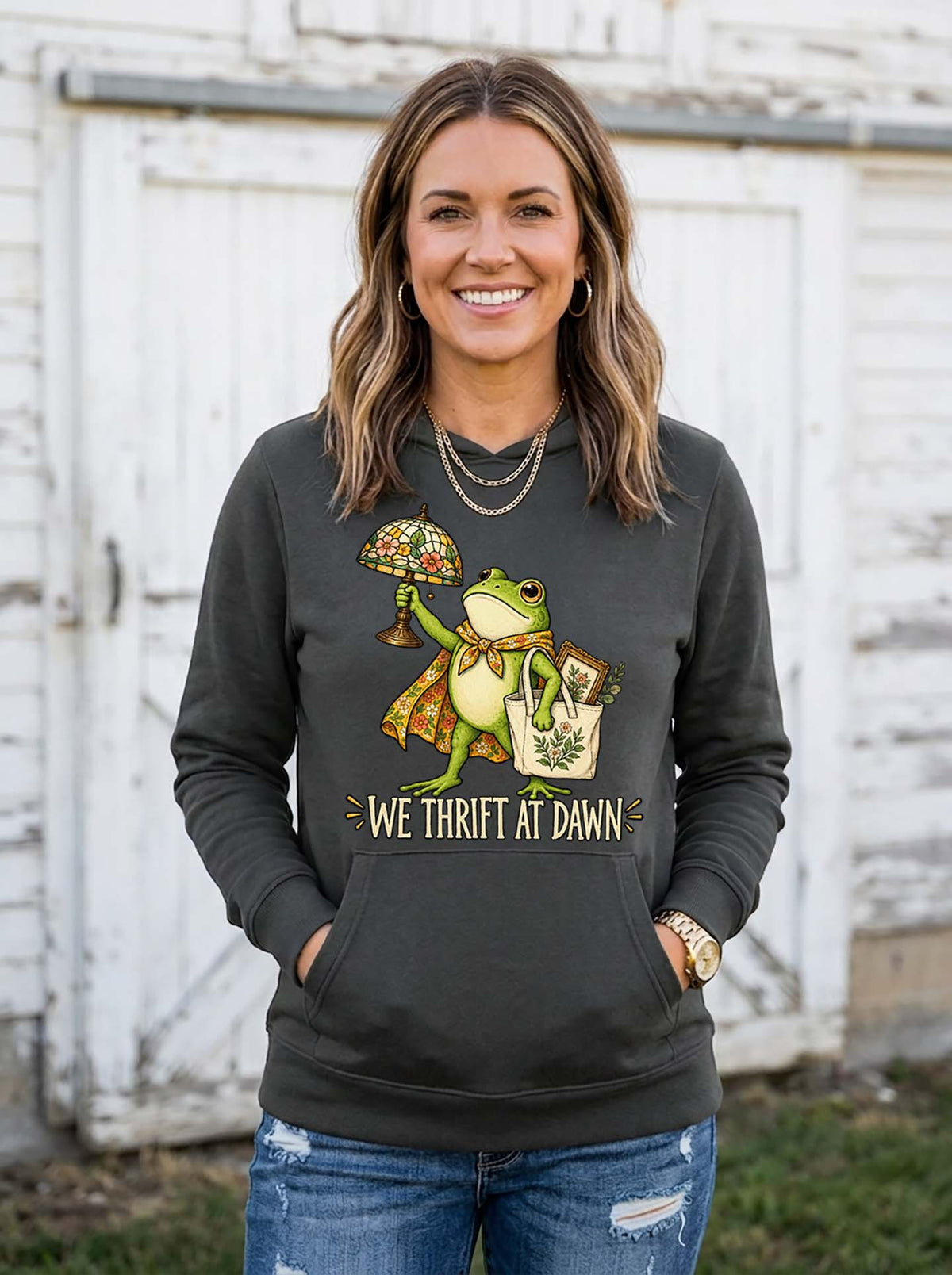 We Thrift at Dawn Hooded Sweatshirt