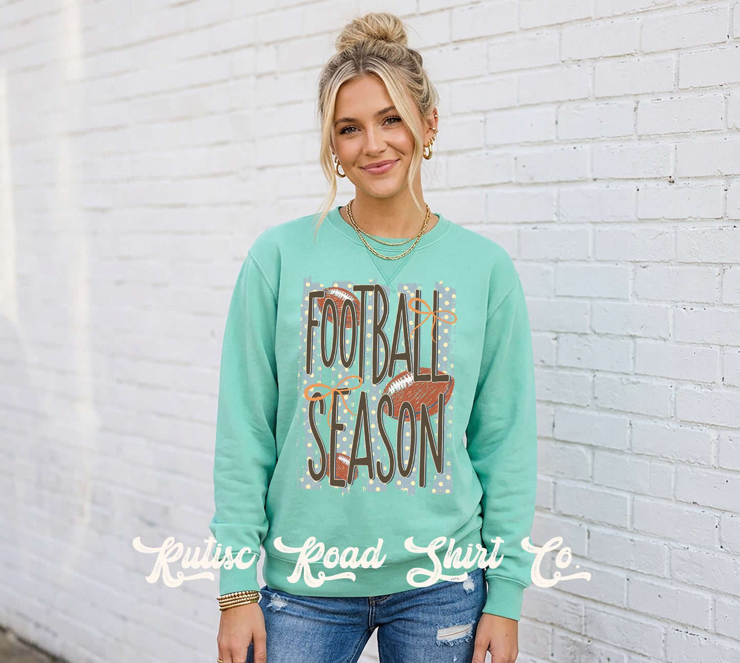 Football Season Sweatshirt, Coquette Football Sweatshirt, Garment Dyed Crewneck Sweatshirt