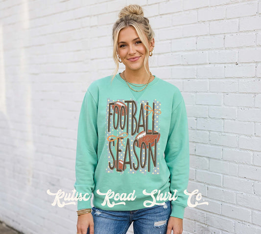 Football Season Sweatshirt, Coquette Football Sweatshirt, Garment Dyed Crewneck Sweatshirt