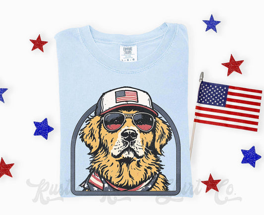 Golden Retriever 4th of July Shirt, Dog Patriotic Shirt, Comfort Colors Shirt