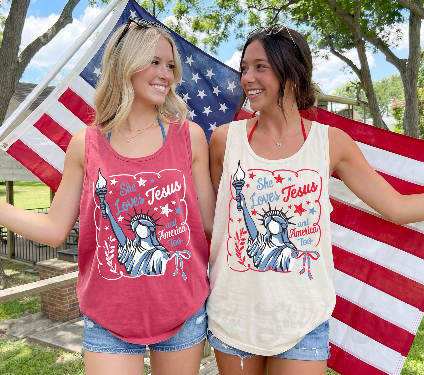 She Loves Jesus and America Tank Top, 4th of July Tank Top, Comfort Colors Tank Top