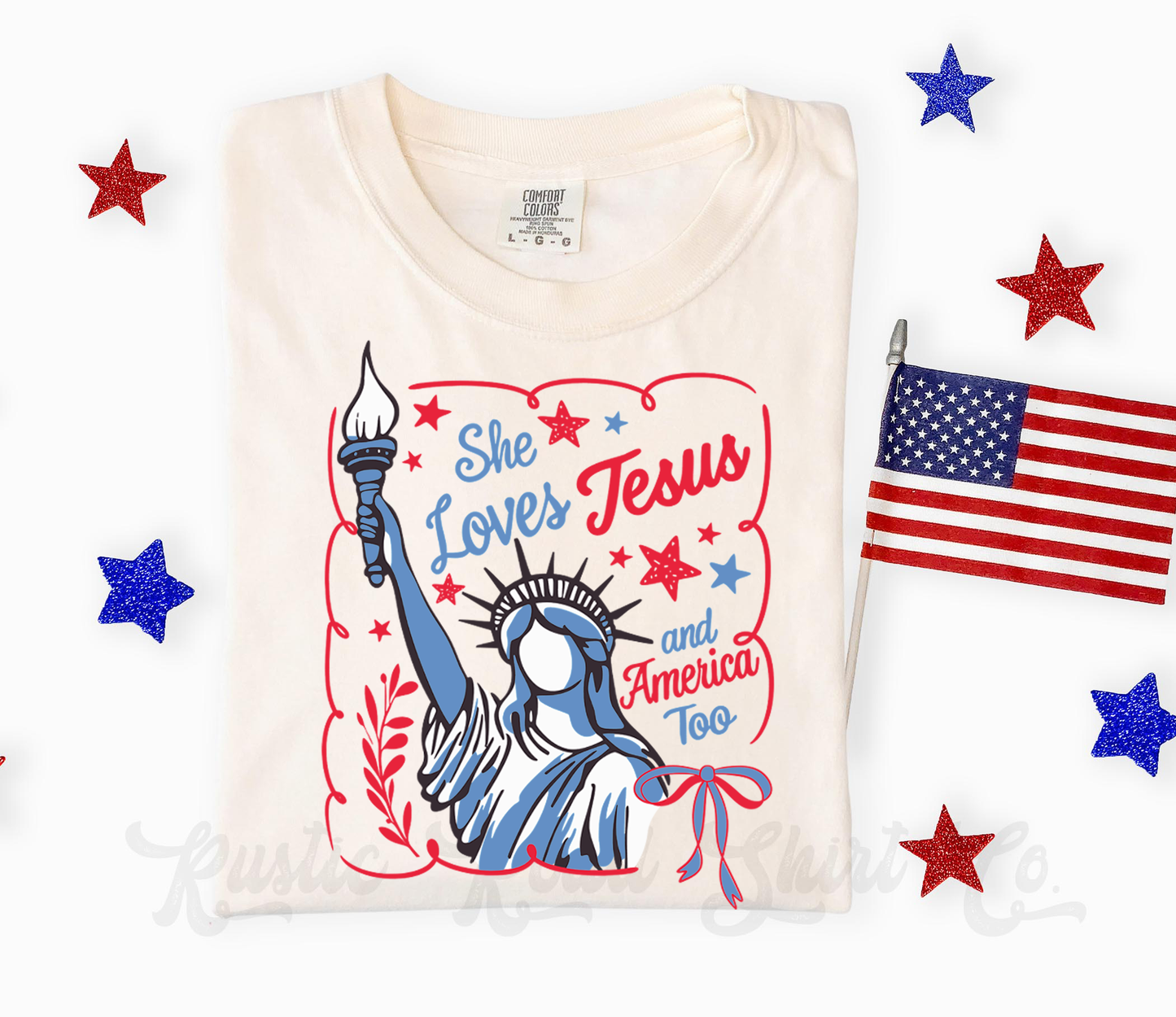 She Loves America and Jesus Too Shirt, 4th of July Shirt, Comfort Colors Shirt
