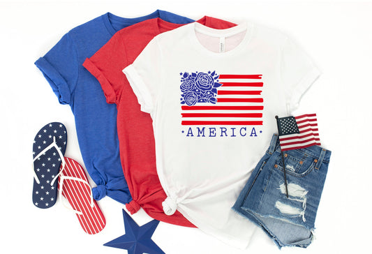 4th of July Shirt, Women's Fourth Of July, American Flag Shirt, Girls Fourth of July Shirt, Bella Canvas T-shirt