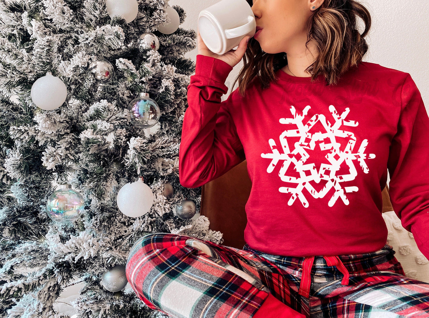 Snowflake Shirt, Plaid Snowflake Shirt, Bella Canvas Long Sleeve, Christmas Shirt, Christmas Tee, Soft Long Sleeve Tee