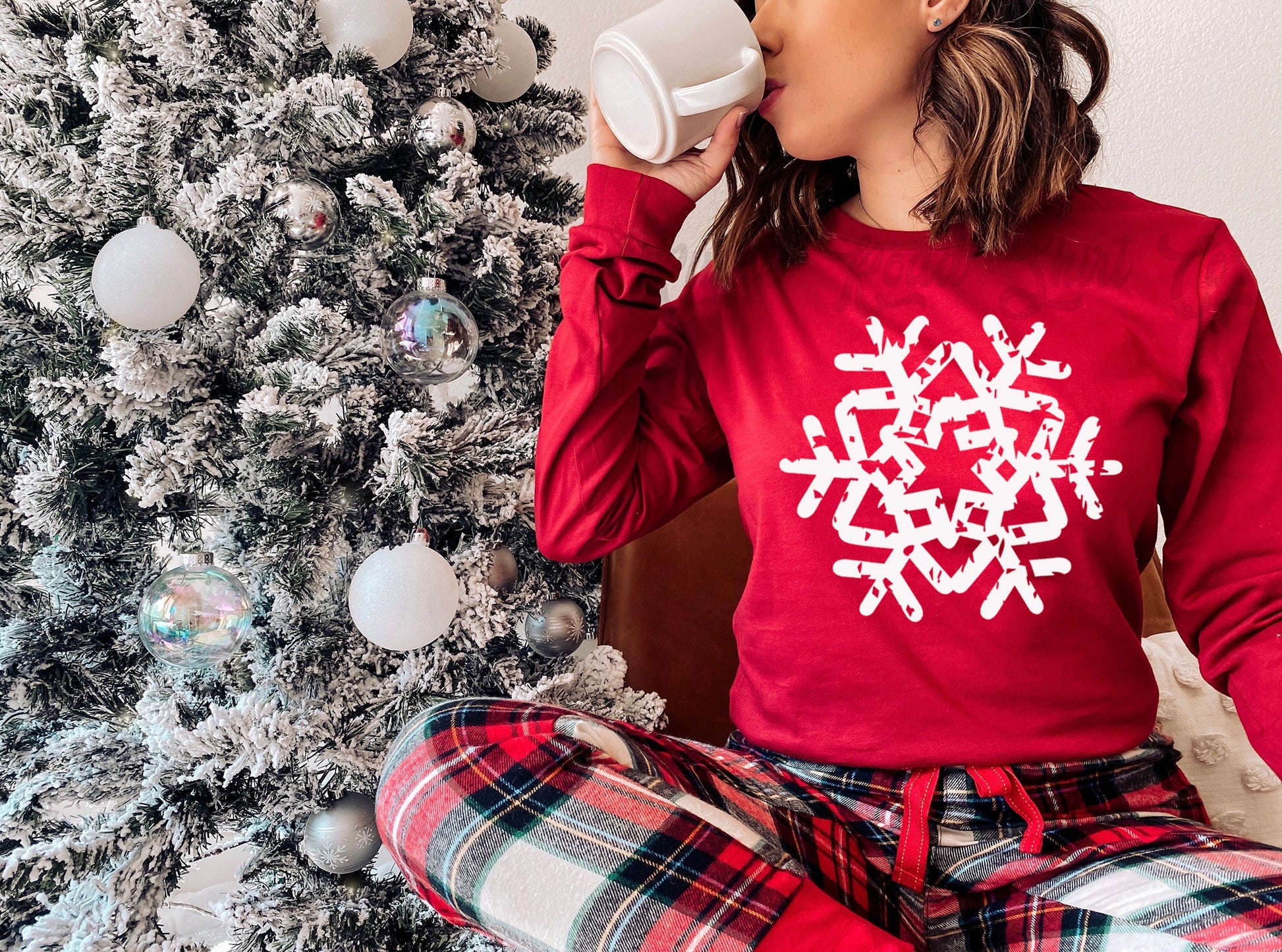 Snowflake Shirt, Plaid Snowflake Shirt, Bella Canvas Long Sleeve, Christmas Shirt, Christmas Tee, Soft Long Sleeve Tee