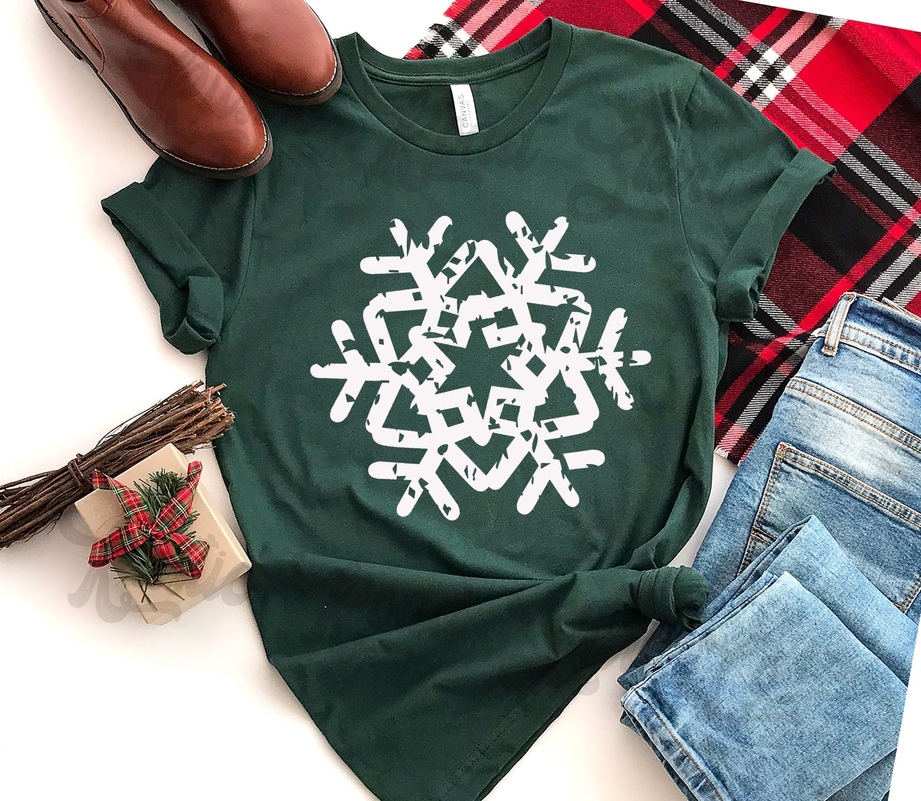 Snowflake Shirt, Plaid Snowflake Shirt, Christmas Shirt, Christmas Party Shirt, Family Christmas Shirts