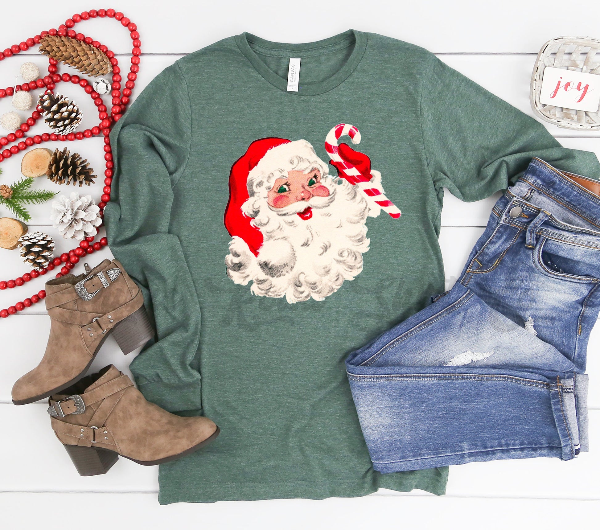 Retro Santa Shirt, Vintage Santa Shirt, Christmas Long Sleeve Shirt, Women's Christmas Long Sleeve