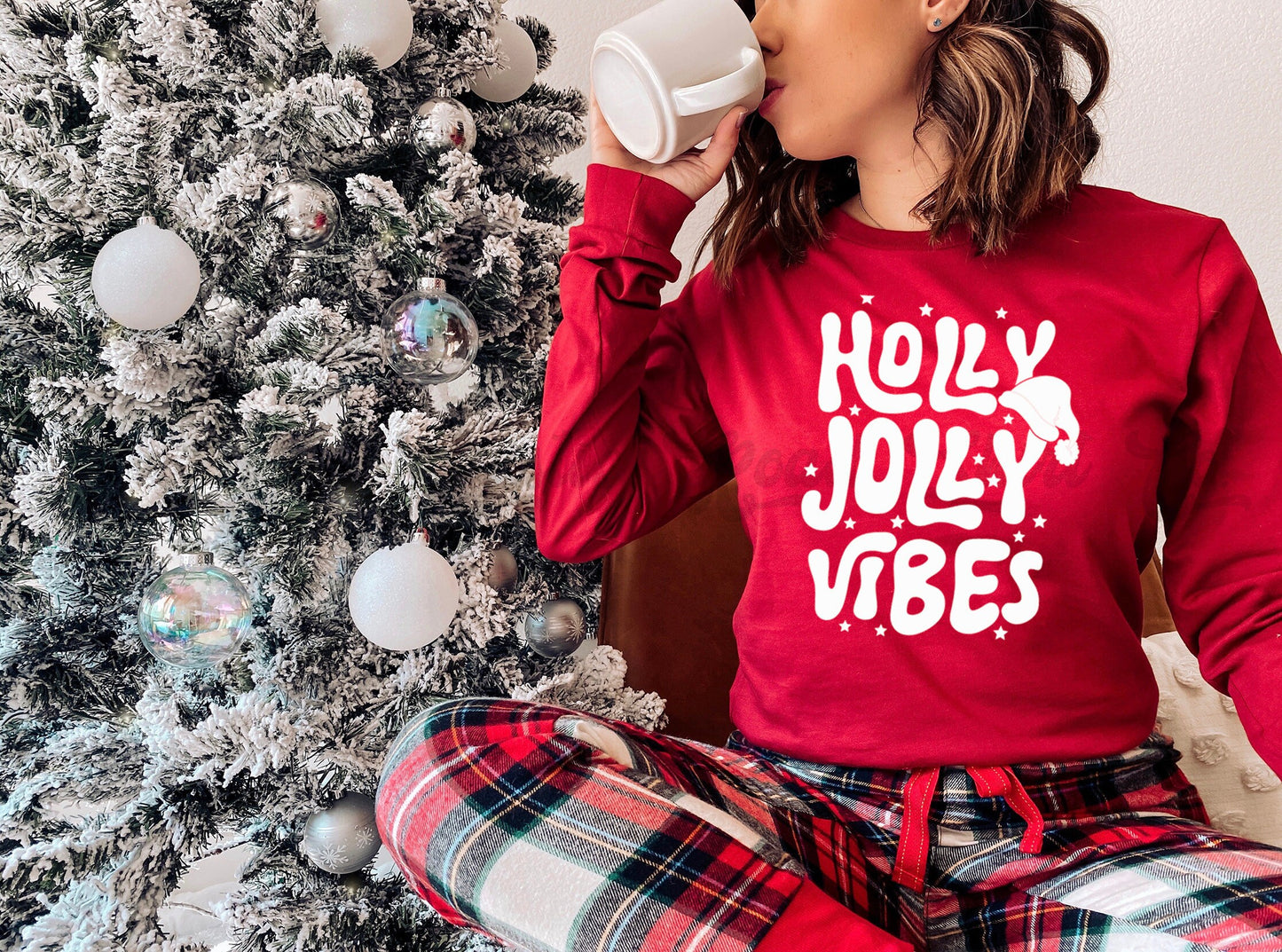 Holly Jolly Vibes Shirt, Funny Christmas Shirt, Women's Christmas Shirt, Matching Family Christmas Shirts, Christmas Long Sleeve